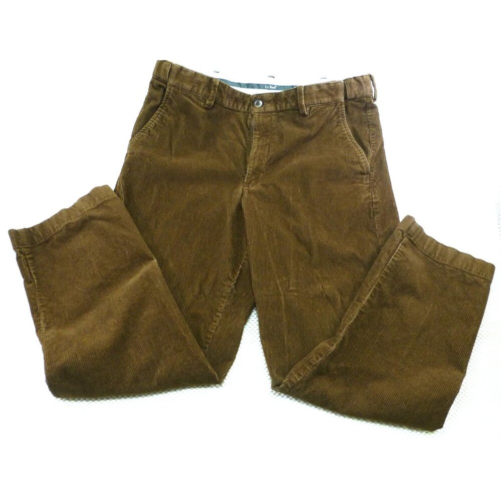 L.L. Bean Mens Comfort‎ Waist Brown Corduroy Pants 36W X 29L 98% Cotton